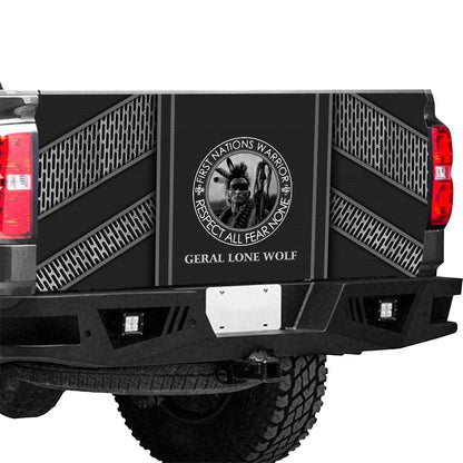 Petthouse | First Nations Warrior Tailgate Wrap Respect All Fear None Tailgate Cover Geral Lone Wolf Cover Decor