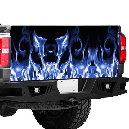 Petthouse | Blue Fire Skull Shape Tailgate Wrap Blue Fire Artwork Cover Car Decoration