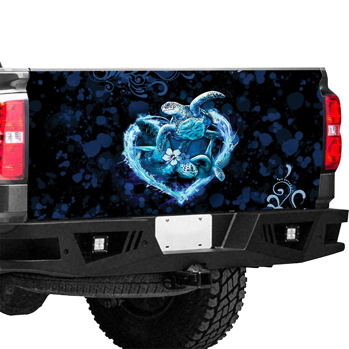 Petthouse | Couple Sea Turtle Flame Heart Hibiscus Splatter Truck Tailgate Wrap Valentine Gift