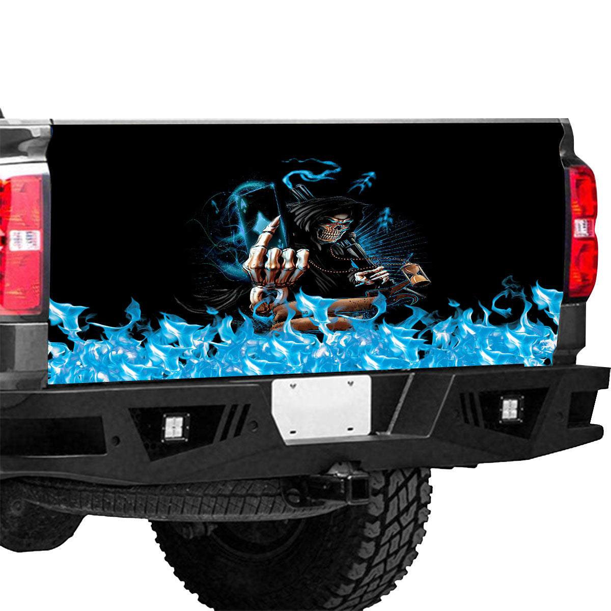 Petthouse | Death Tailgate Wrap Blue Fire Pattern Tailgate Wrap Death And Card Tailgate Cover Car Decoration