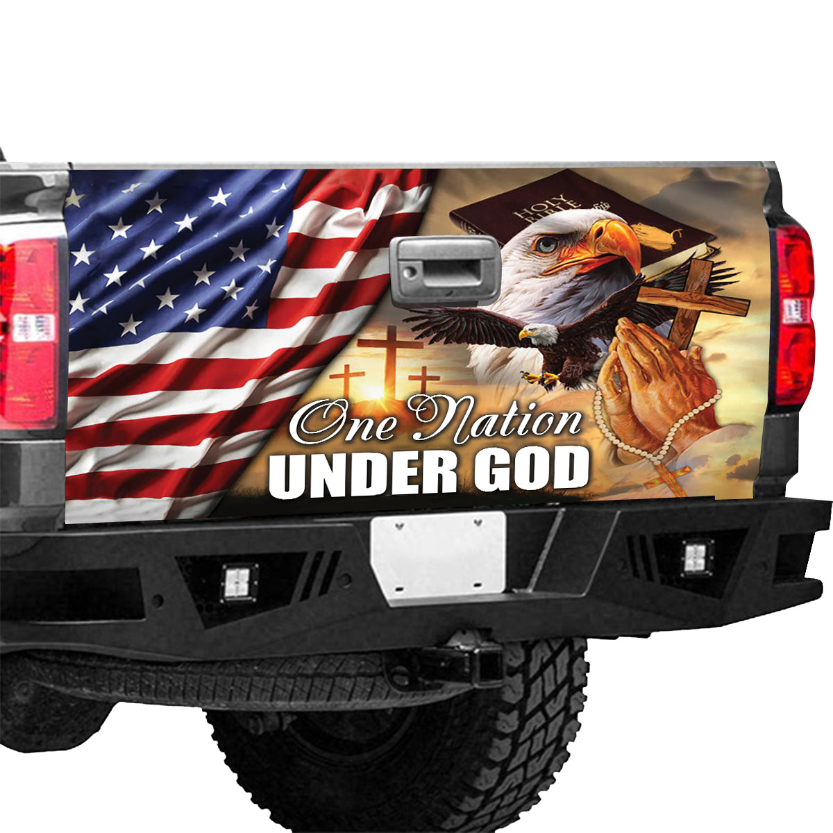 Petthouse | Bald Eagle American Patriot Bible One Nation Under God Tailgate Wrap Vinyl Graphic Decal Sticker