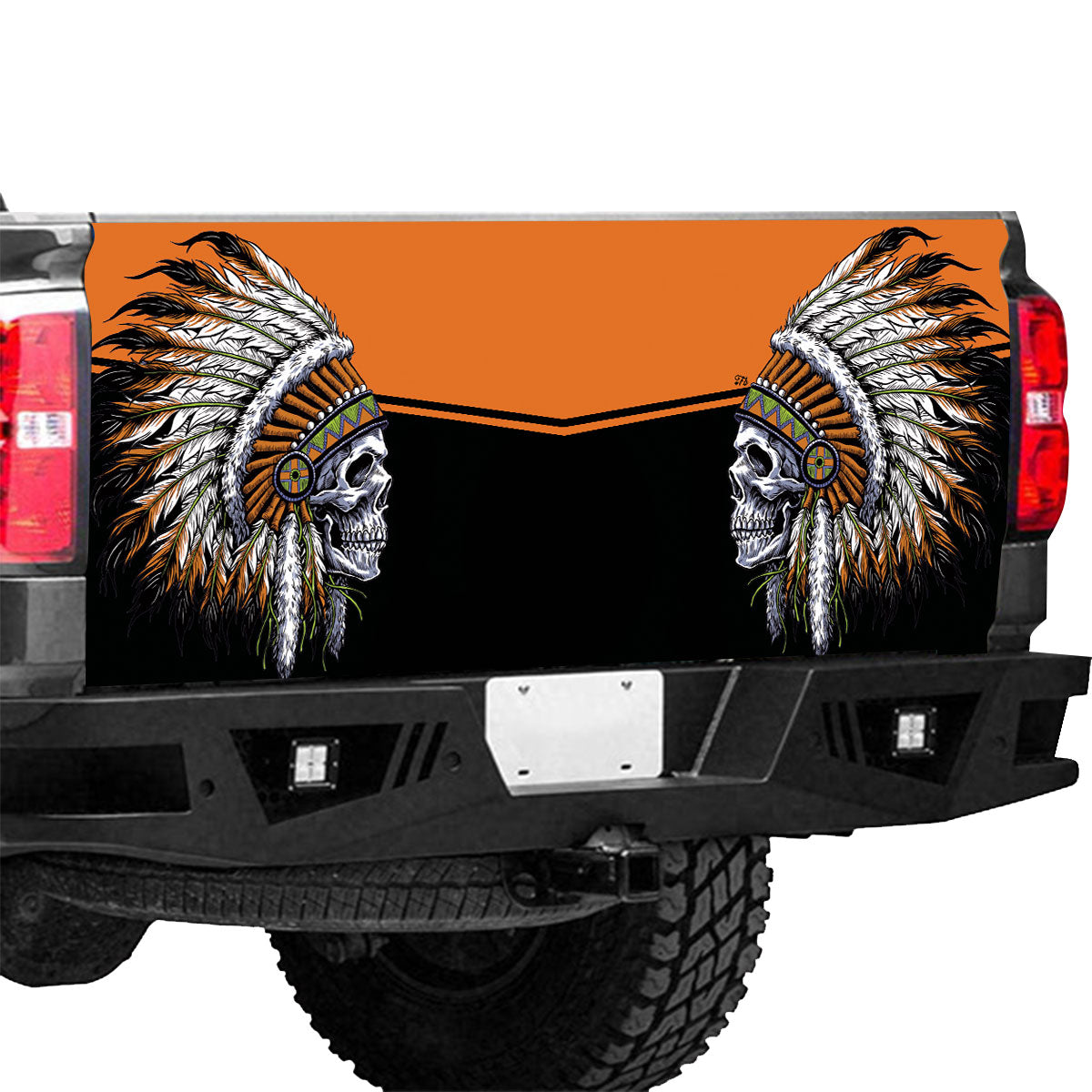 Petthouse | Tribal Skull Art Tailgate Wrap Native Indian Skull Cover Native Style Cover Car Decoration