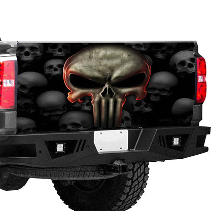 Petthouse | Skull Punisher Tailgate Wrap Dark Skull Pattern Tailgate Cover Horror Style Wrap Car Decoration