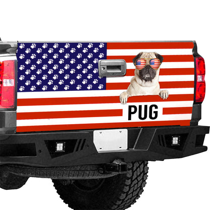 Petthouse | Cool Pug American Flag Paw Tailgate Wrap Vinyl Graphic Decal Sticker Dog Mom Dog Dad