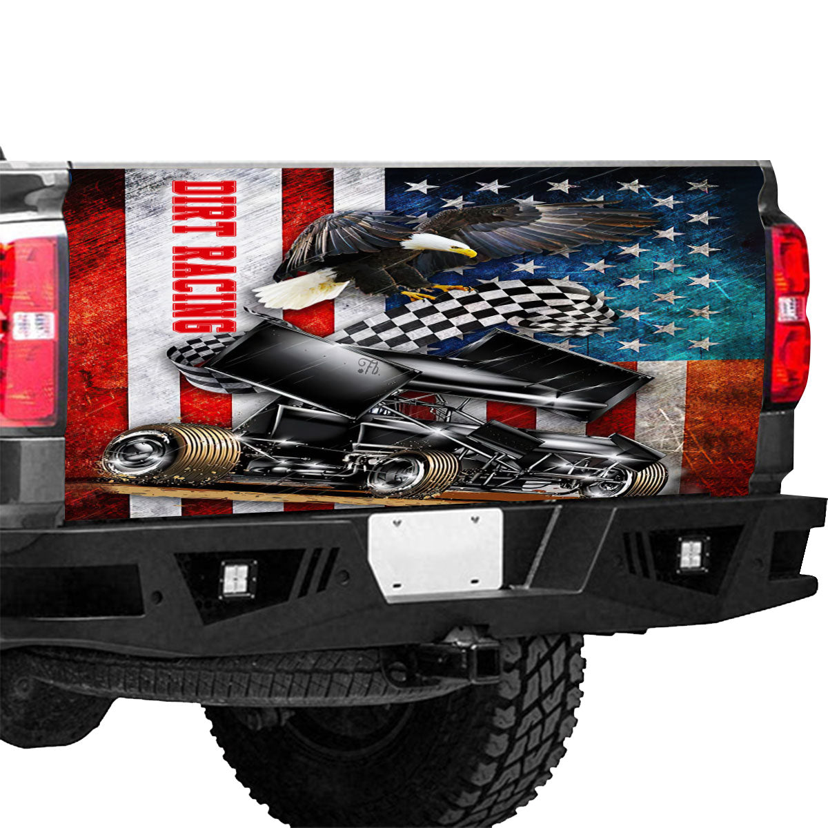 Petthouse | Eagle Dirt Racing Truck Tailgate Decal Car Racing Dirty Flag American Flag Vintage Racing Lover