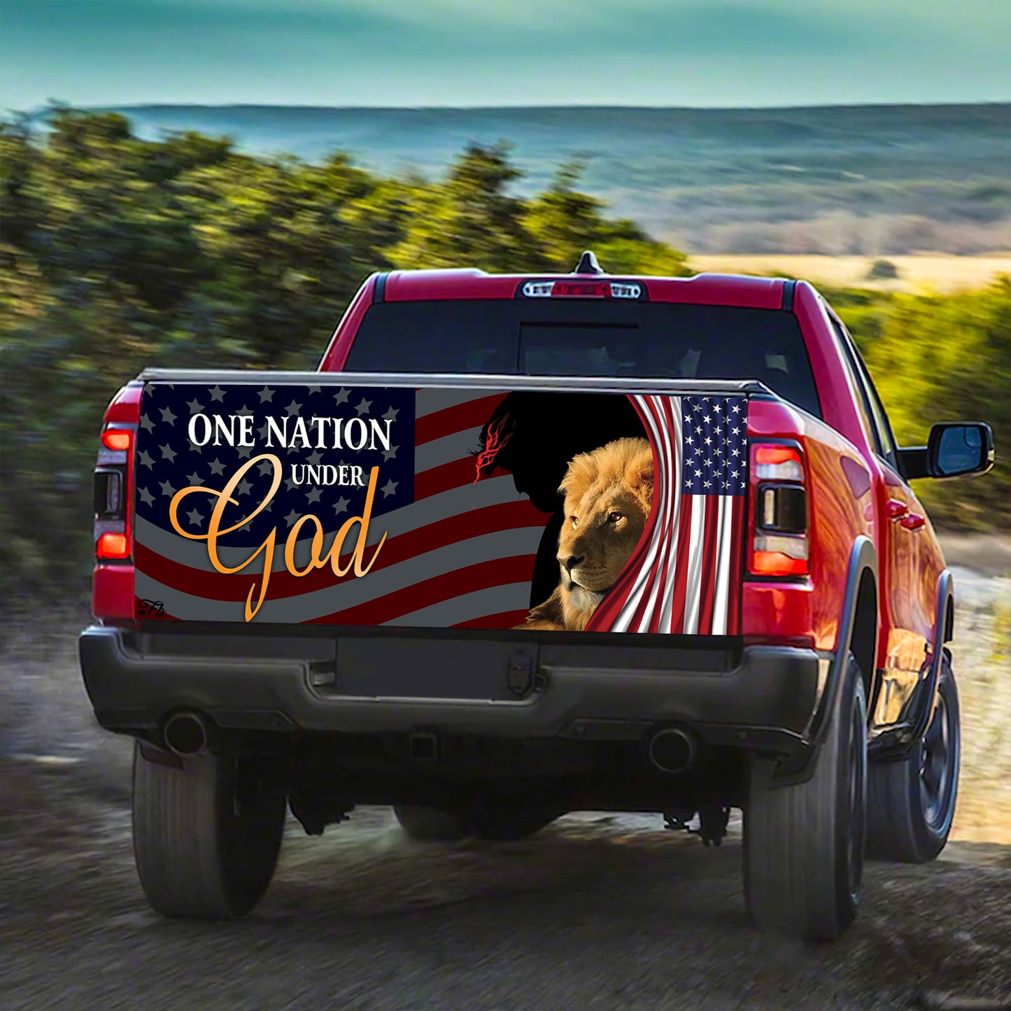 Petthouse | Lion Jesus One Nation Under God American Tailgate Wrap, Patriotic Day Gift