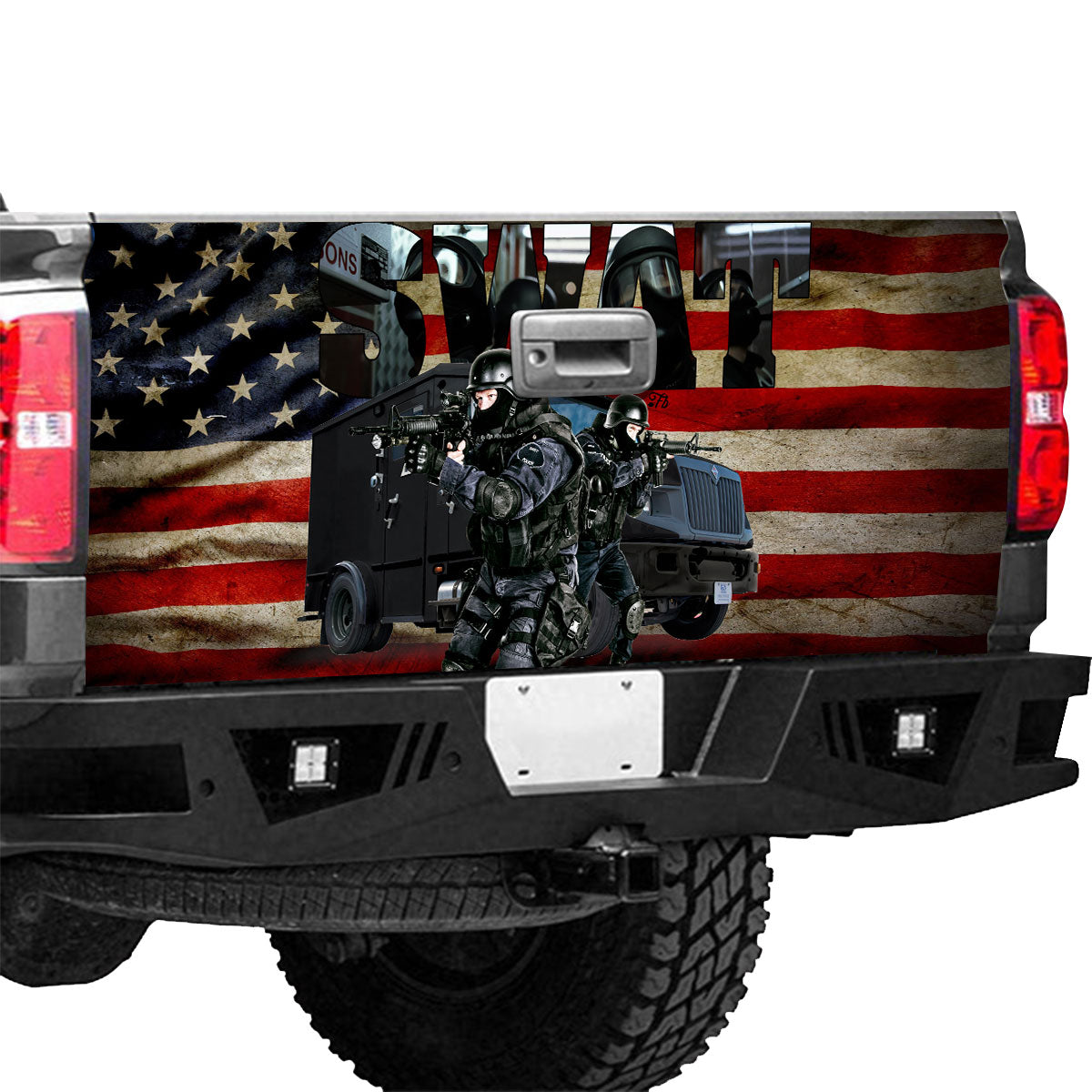 Petthouse | Swat Tailgate Wrap, Swat America Wrap, Old America Flag Background Wrap, Security Forces Cover