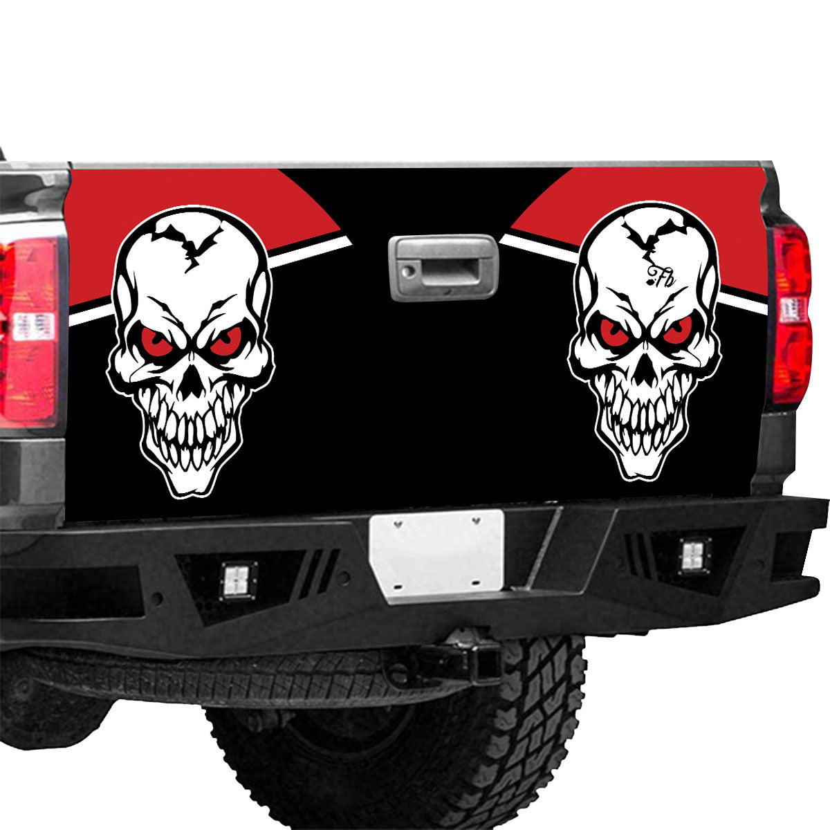 Petthouse | White Skull Tailgate Wrap Couple Skull Wrap Skull Red Eyes Cover Car Decoration