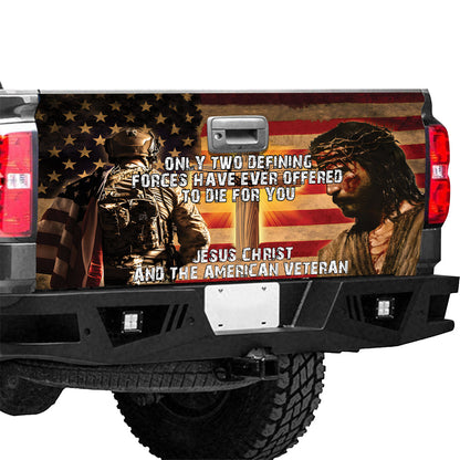 Petthouse | Jesus Christian And American Veteran Tailgate Wrap Decal Veteran's Day Decor Truck Decoration