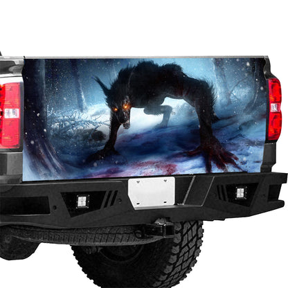 Petthouse | Werewolf Tailgate Wrap Wolf Tailgate Cover Horror Snowing Night Car Decal Car Decoration