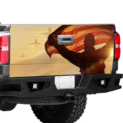 Petthouse | American Soldier Veteran Tailgate Vinyl Graphic Wrap American Flag Tailgate Wrap American Patriot