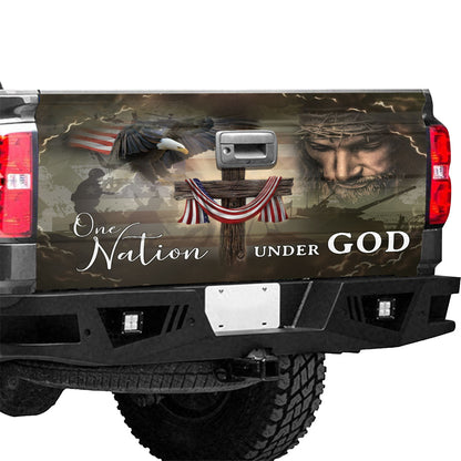 Petthouse | Jesus Christ Truck Tailgate Decal One Nation Under God American Flag Tailgate Wrap Tailgate Decals