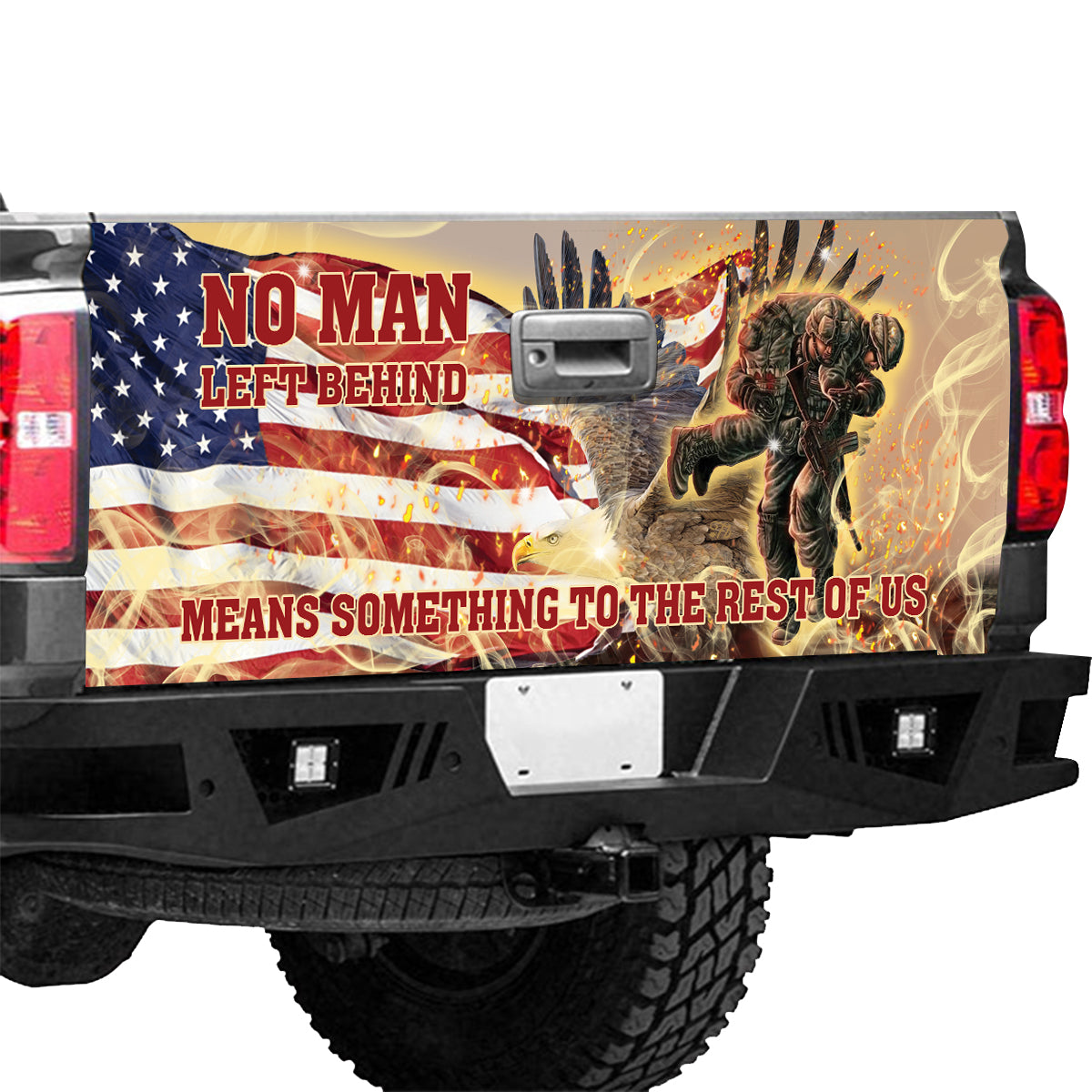 Petthouse | Eagle American Flag Veteran No Man Left Behind Tailgate Wrap Vinyl Graphic Decal Sticker