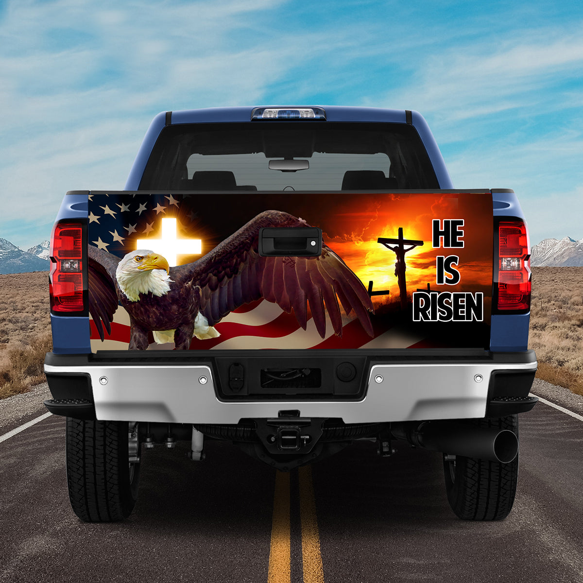 Petthouse | Eagle Tailgate Wrap, He Is Risen Tailgate Wrap, Eagle Usa Flag Tailgate Wrap, 4th Of July