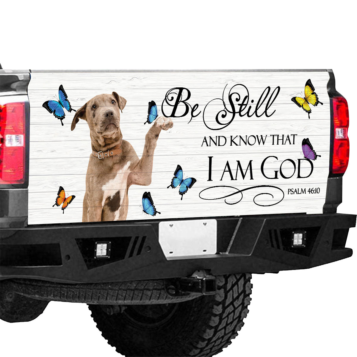 Petthouse | Pit Bull Puppies Be Still And Know That I Am God Psalm Tailgate Wrap Decal Puppies And Butterfly