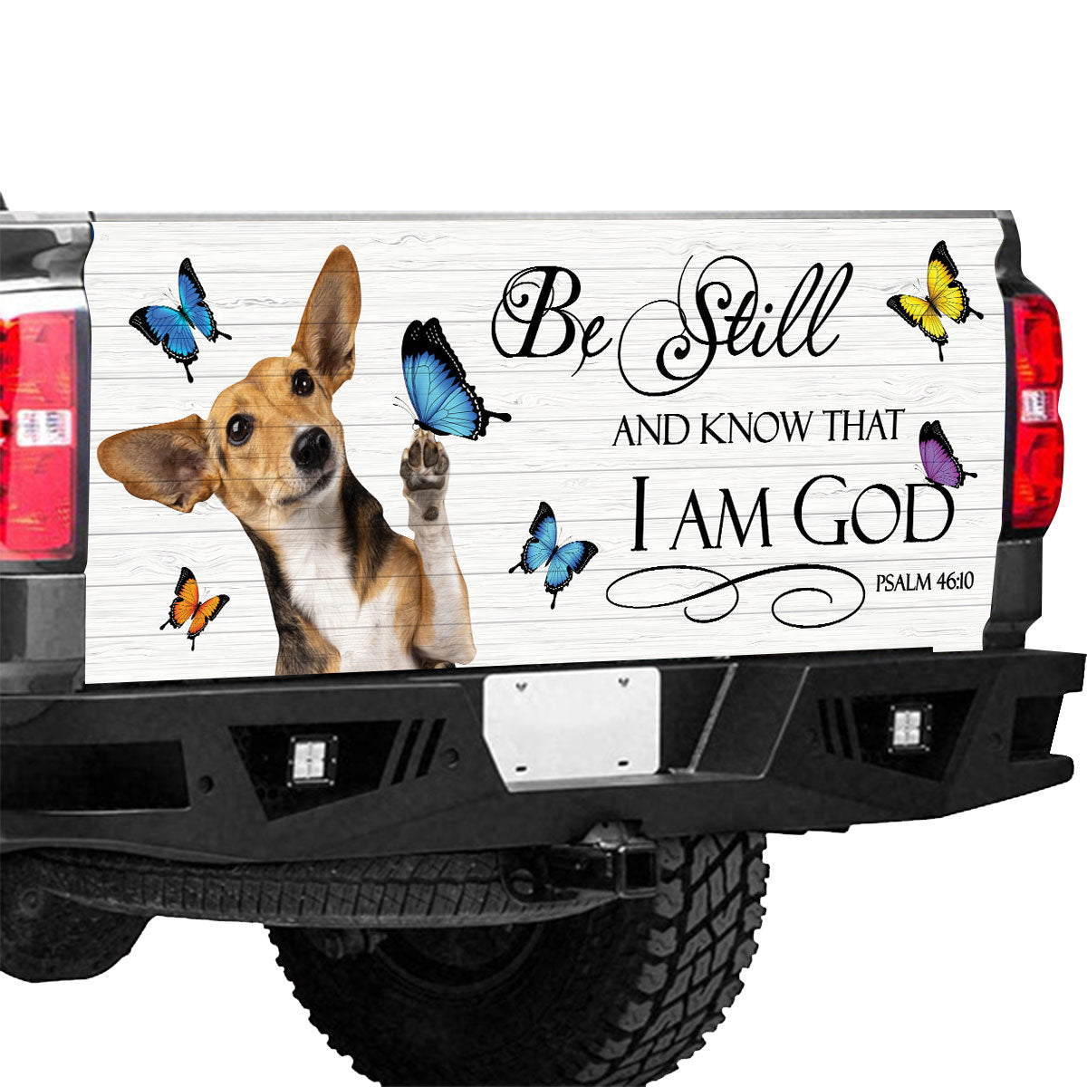 Petthouse | Chihuahua Play With Butterflies Tailgate Mural Be Still And Know That I Am God Tailgate Sticker