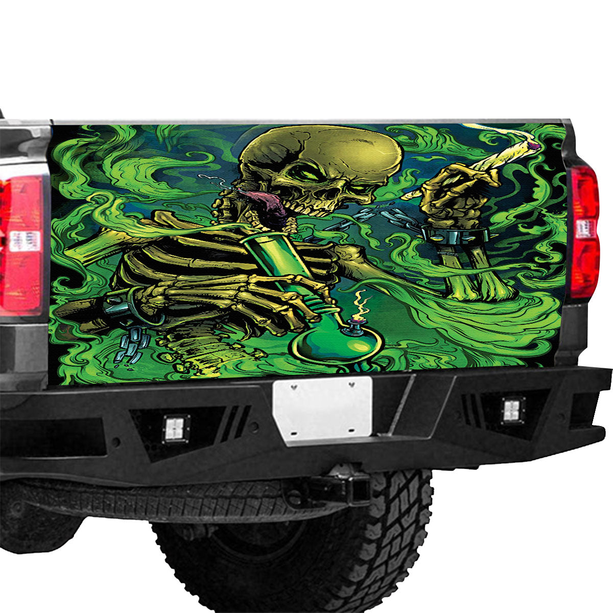 Petthouse | Addictive Skeleton Tailgate Wrap Green Smoke Tailgate Wrap Cartoon Skeleton Cover Car Decoration