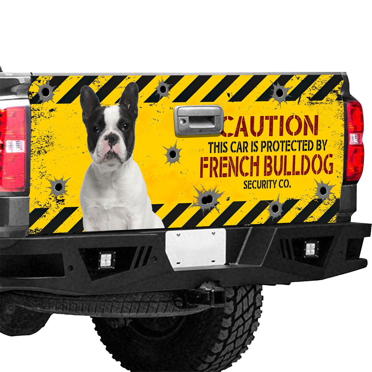 Petthouse | French Bulldog Caution Tailgate Vinyl Graphic Wrap Frenchie Dog Tailgate Decals