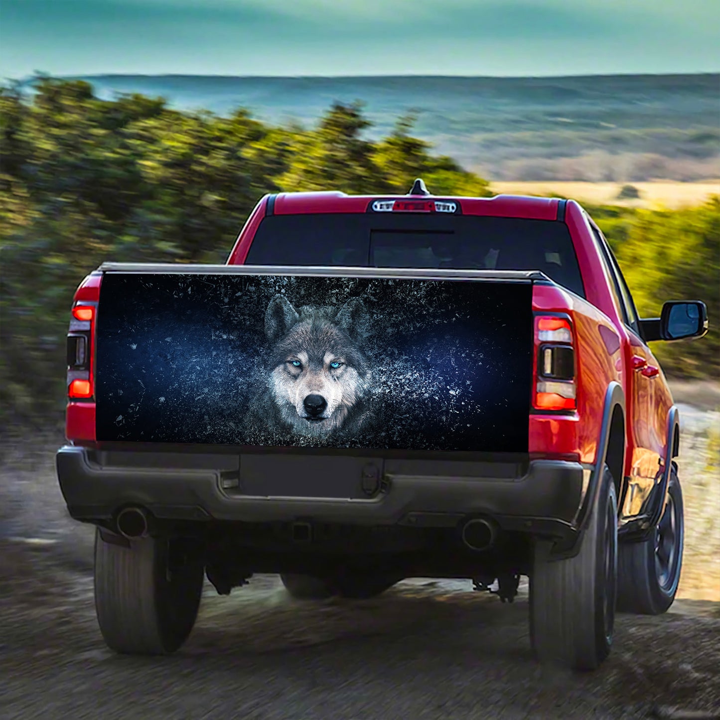 Petthouse | Wolf Face Space Printed Tailgate Wrap, Wolf Wildlife Animal Lovers Truck Decor Gift