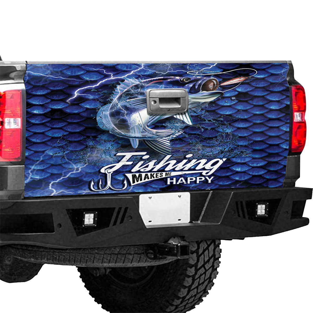 Petthouse | Fishing Makes Me Happy Truck Tailgate Wrap Vinyl Graphic Decal Sticker Fishermen Gift