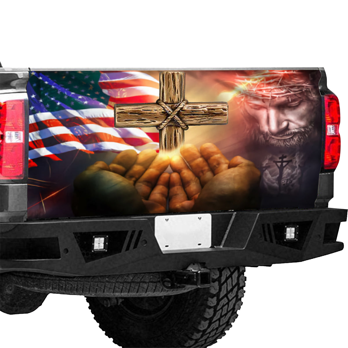 Petthouse | Jesus Christ My God Truck Tailgate Wrap Graphic Decal Vinyl American Flag God Bless America