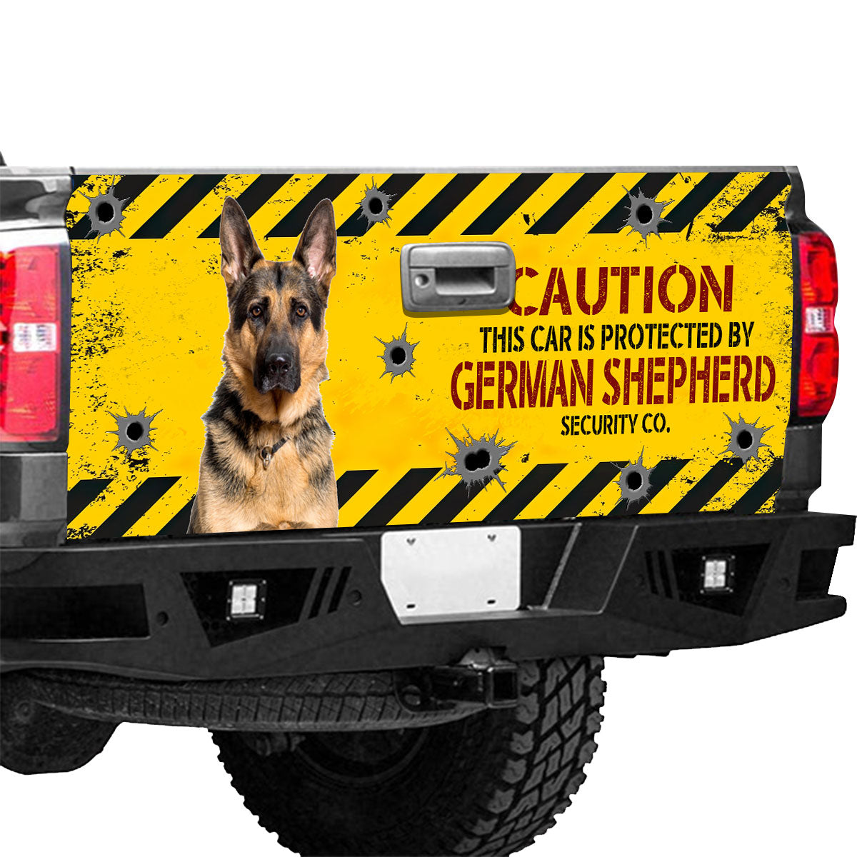 Petthouse | Caution This Car Is Protected Tailgate Sticker German Shepherd Truck Tailgate Wrap