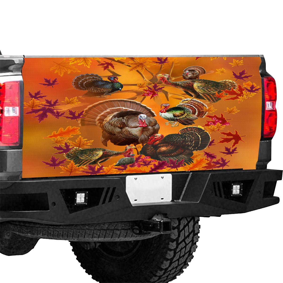 Petthouse | Turkey Artwork Tailgate Wrap Leaves Pattern Tailgate Wrap Thanksgiving Tailgate Wrap Car Decor