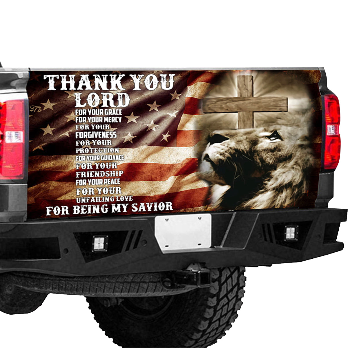 Petthouse | Thank You Lord Tailgate Wrap Jesus Lion Tailgate Wrap My Savior Tailgate Cover Christian Decor