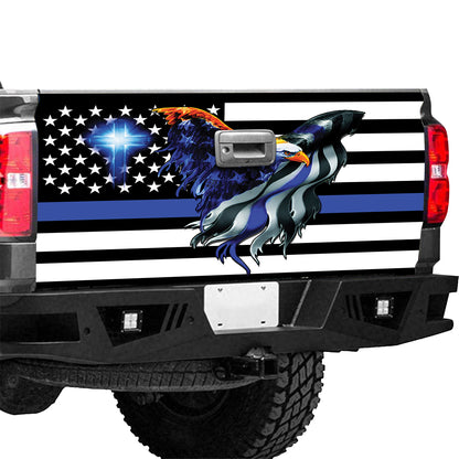 Petthouse | Eagle American Flag Thin Blue Line Tailgate Wrap Police Tailgate Decals Police Gift Wrap