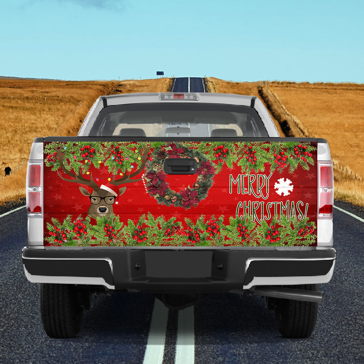 Petthouse | Christmas Deer Tailgate Wrap, Christmas Floral Tailgate Wrap, Merry Christmas Car Decal