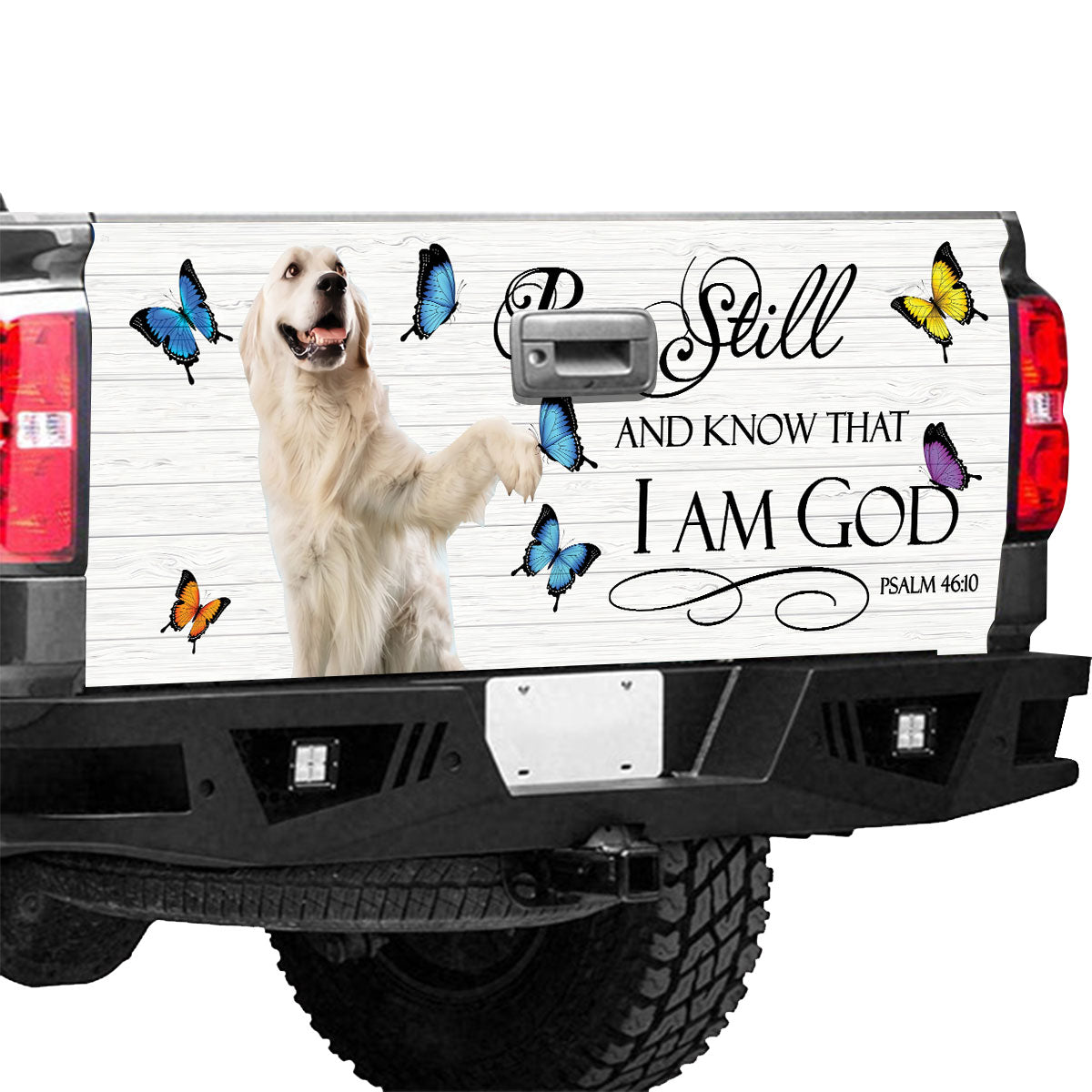 Petthouse | Golden Retriever Tailgate Wrap Puppies Dog Butterfly Be Still And Know That I Am God