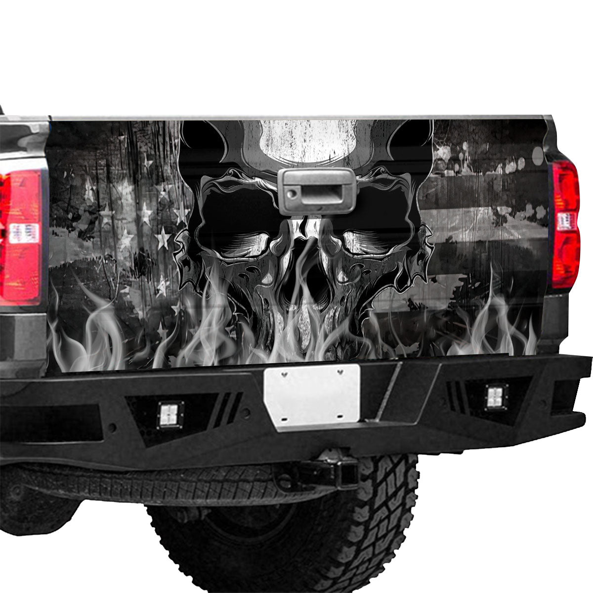 Petthouse | Camping Hell Skull Head Tailgate Wrap Horned Skull Tailgate Vinyl Graphic Wrap Gift For Active Boys