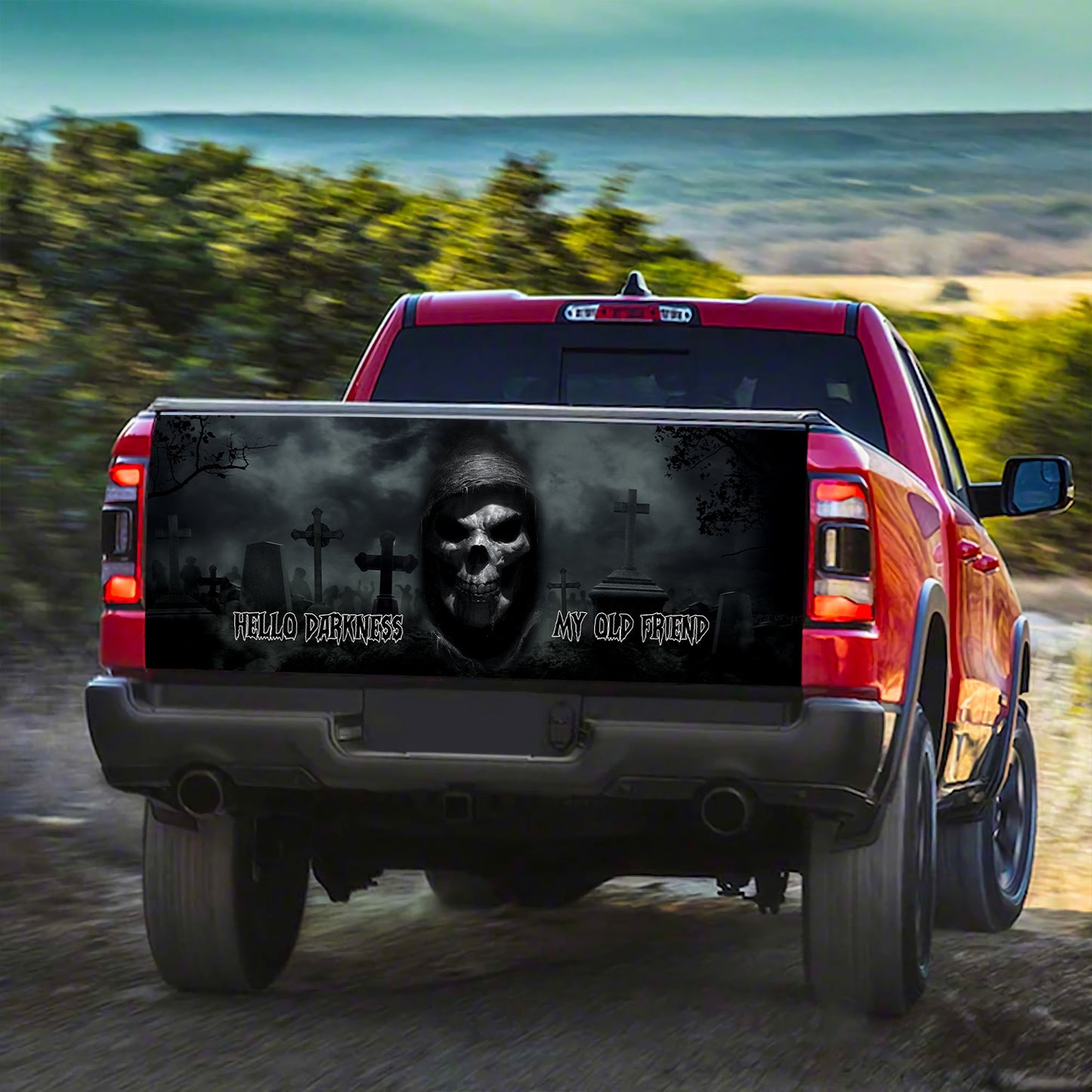 Petthouse | Grim Reaper Tailgate Wrap, Halloween Tailgate Wrap, Hello Darkness My Old Friend