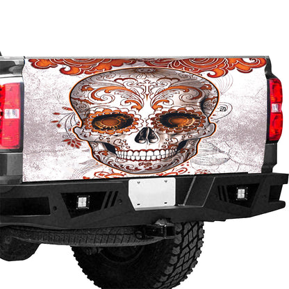 Petthouse | Orange Sugar Skull Tailgate Wrap Mexico Skull Pattern Wrap Skull Pattern Cover Car Decoration