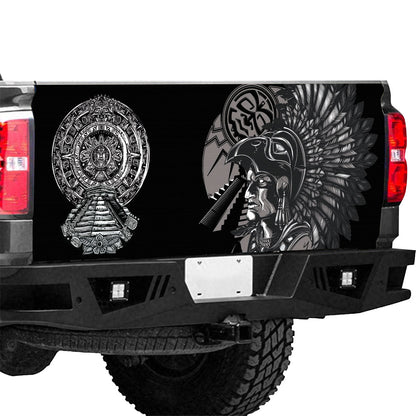 Petthouse | Aztec Warrior Artwork Tailgate Wrap Aztec Sun Pattern Tailgate Cover Mexican Pattern Cover Car Decor