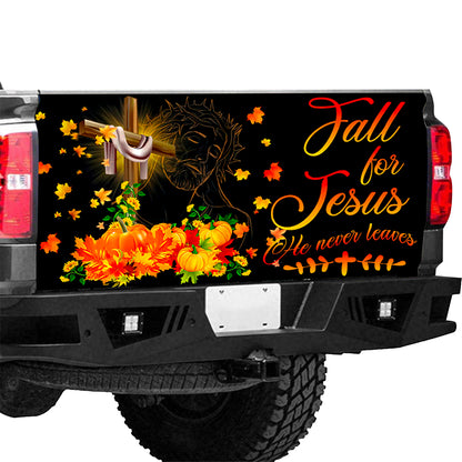 Petthouse | Cross Pumpkin Autumn Fall For Jesus He Never Leaves Truck Tailgate Decal Jesus Christian Religious