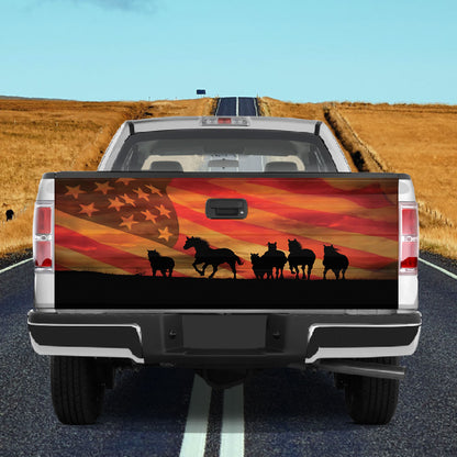 Petthouse | Horse American Flag Tailgate Wrap Waterproof Vinyl American Patriotism Tailgate Sticker