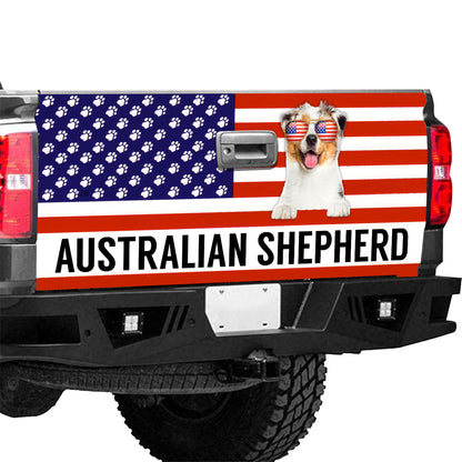 Petthouse | Australian Shepherd American Flag Independence Day Tailgate Wrap Vinyl Graphic Decal Sticker