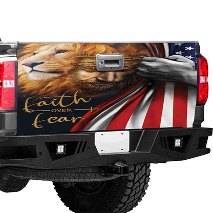 Petthouse | Jesus Christian Lion Faith Over Fear Tailgate Wrap Decal Lion Of Judah Sticker Tailgate Sticker