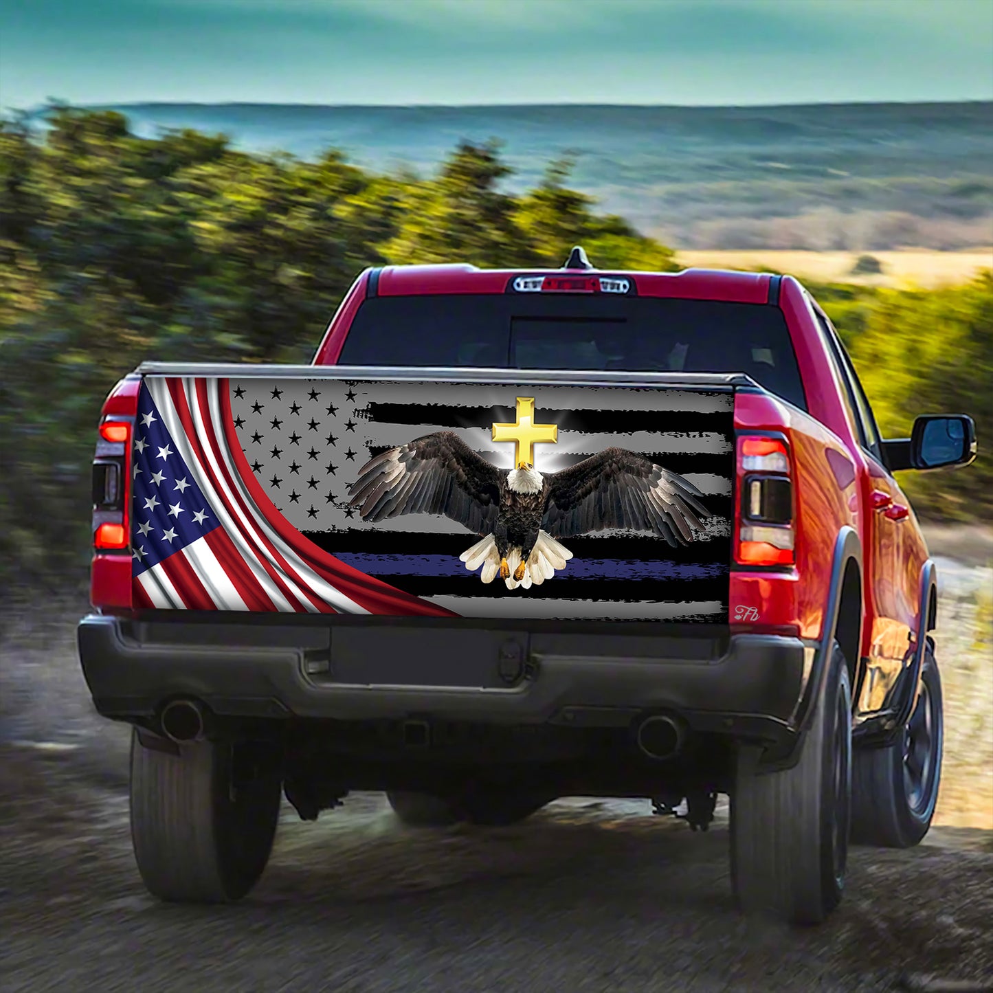 Petthouse | Ea*gle Golden Cross American Tailgate Wrap, Patrotic Day Truck Decor Gift