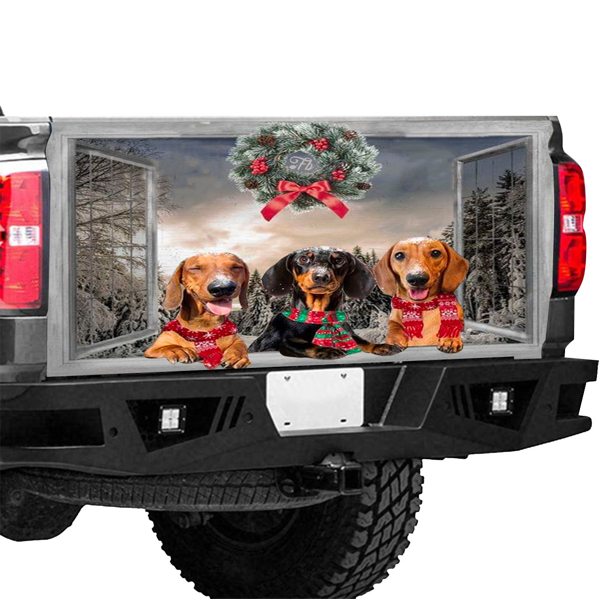 Petthouse | Three Dachshund Dog Holiday Tailgate Wrap, Dachshund Dog Mom Truck Decor Gift Idea, Dog Fans