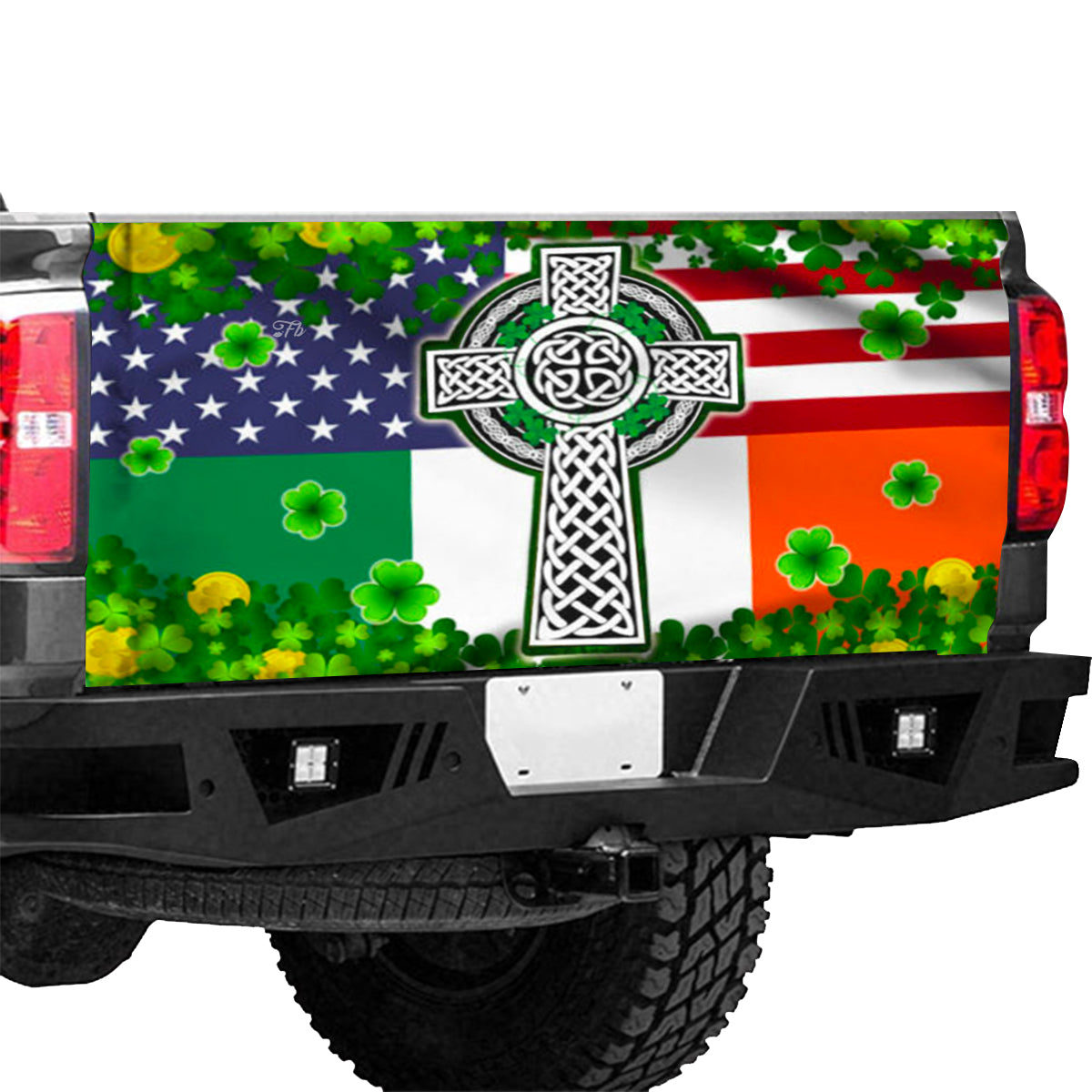 Petthouse | Irish Celtic Cross Shamrock Happy St Patritck Day Tailgate Wrap Irish By Blood American By Birth