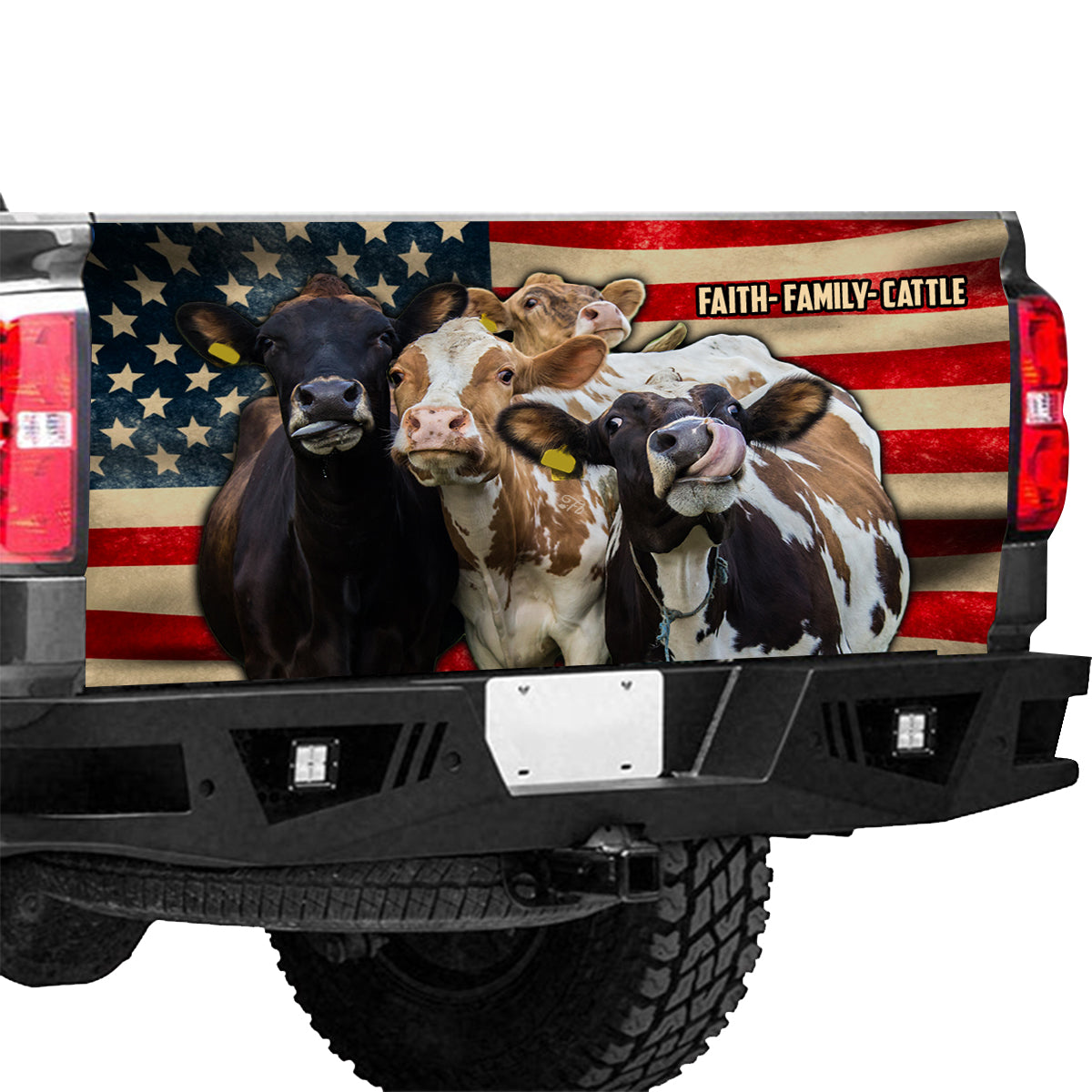 Petthouse | Faith Family Cattle Tailgate Wrap Cow Farm Truck Tailgate Wrap America Flag Tailgate Wrap Car Decor