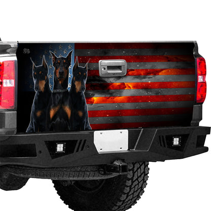 Petthouse | Dobermann Dog Tailgate Wrap, Dobermann Galaxy Usa Flag Tailgate Wrap, Dobermann Owner Gift