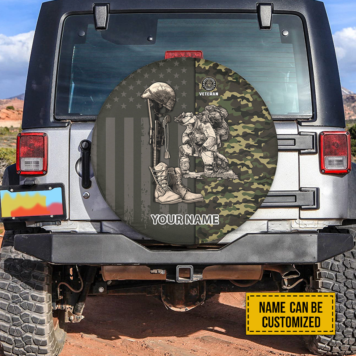 Petthouse | Personalized Gift Veteran Spare Tire Cover Veteran American Flag Camo Pattern Wheel Cover Veteran Gift