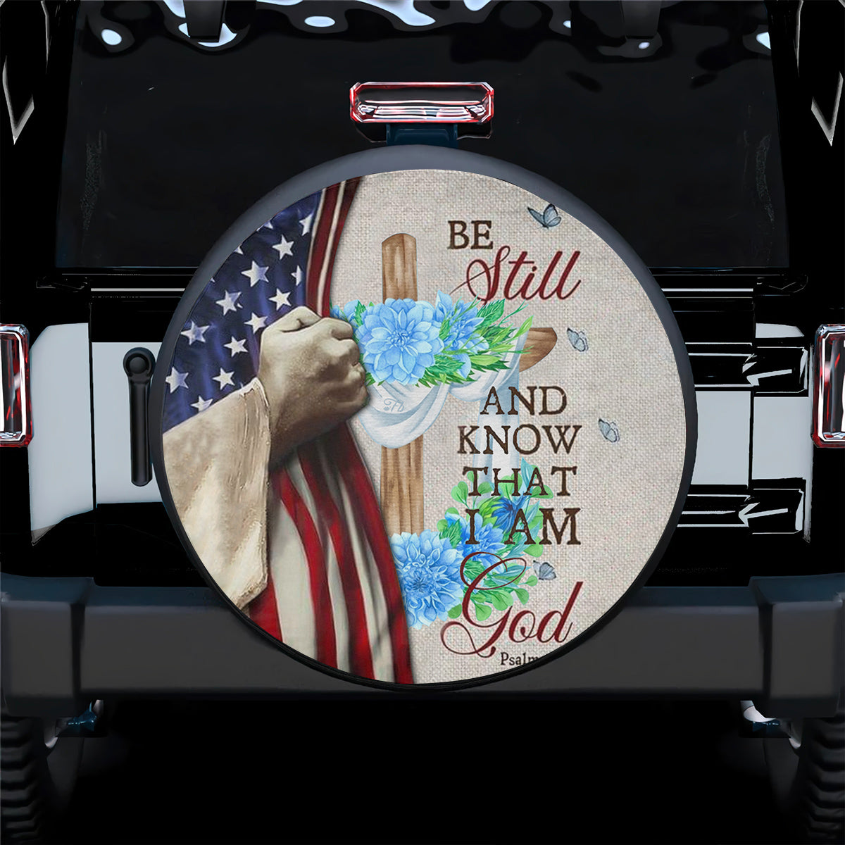 Petthouse | Cross Floral Spare Tire Cover Be Still And Know That I Am God Spare Wheel Cover Christian Gift