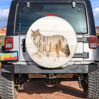 Petthouse | Wolf Shape In Natural Landscape Spare Tire Cover, Wolf Lover, Animal Spare Tire Cover