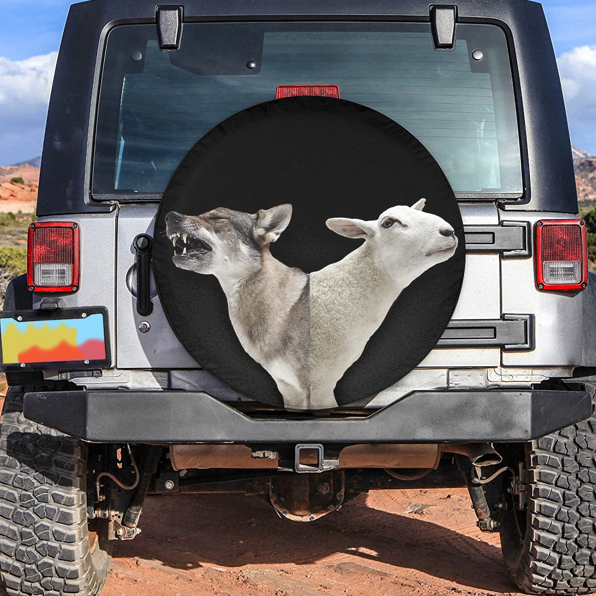 Petthouse | Wolf And Sheep Tire Cover, Wolf Hunting Lamb Tire Cover, Lamb Lover, Car Accessories