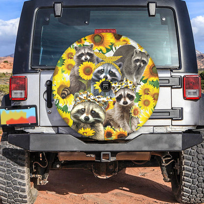 Petthouse | Raccoon Sunflowers Spare Tire Cover Decal Raccoon Floral Flowers Sticker Truck Decoration