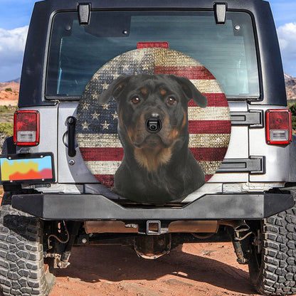 Petthouse | Rottweiler Tire Cover Dog American Flag Patriotic Wheel Tire Covers Weatherproof Tire